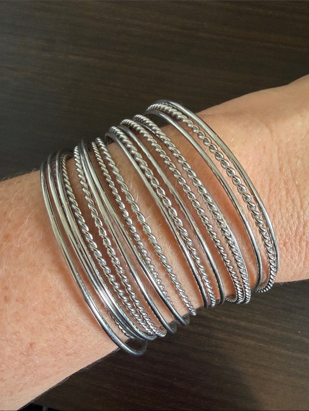Silver Faux Multi-Row Bangle Cuff Style Bracelet Jewelry